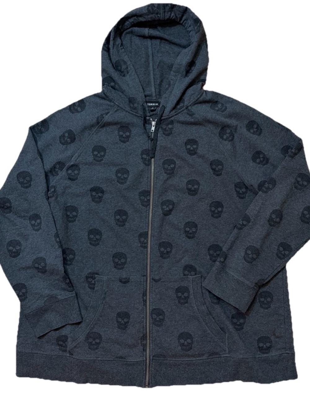 Torrid Size 3 Grey Skull Full Zip Knit Hoodie Sweatshirt Jacket